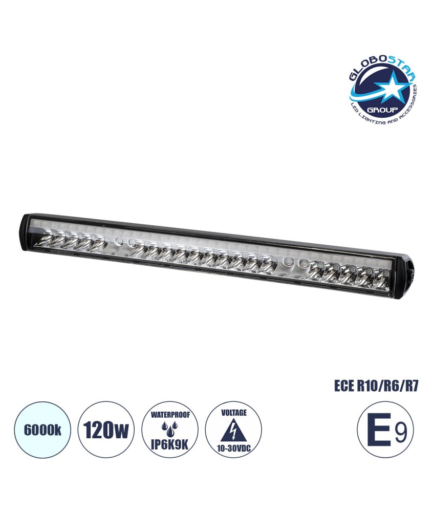 GloboStar® 85333 E9 Mark Vehicle - JEEP & Forklift LED Bar - Μπάρα Εργασίας για Οχήματα - JEEP & Περονοφόρα - Κλαρκ LED 120W DC 10-30V Αδιάβροχη IP6K9K Ψυχρό Λευκό 6000K Μ50 x Π6 x Υ5cm